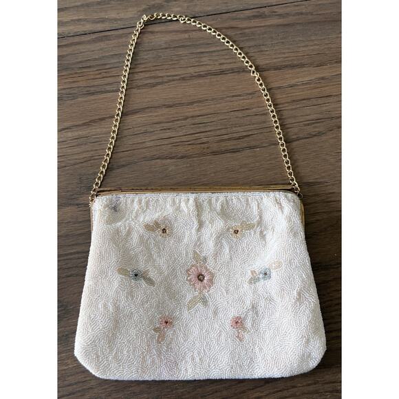 Vintage Freddy Paris Ivory Beaded 50s Designer Handbag Purse Romantic Floral - Picture 6 of 11